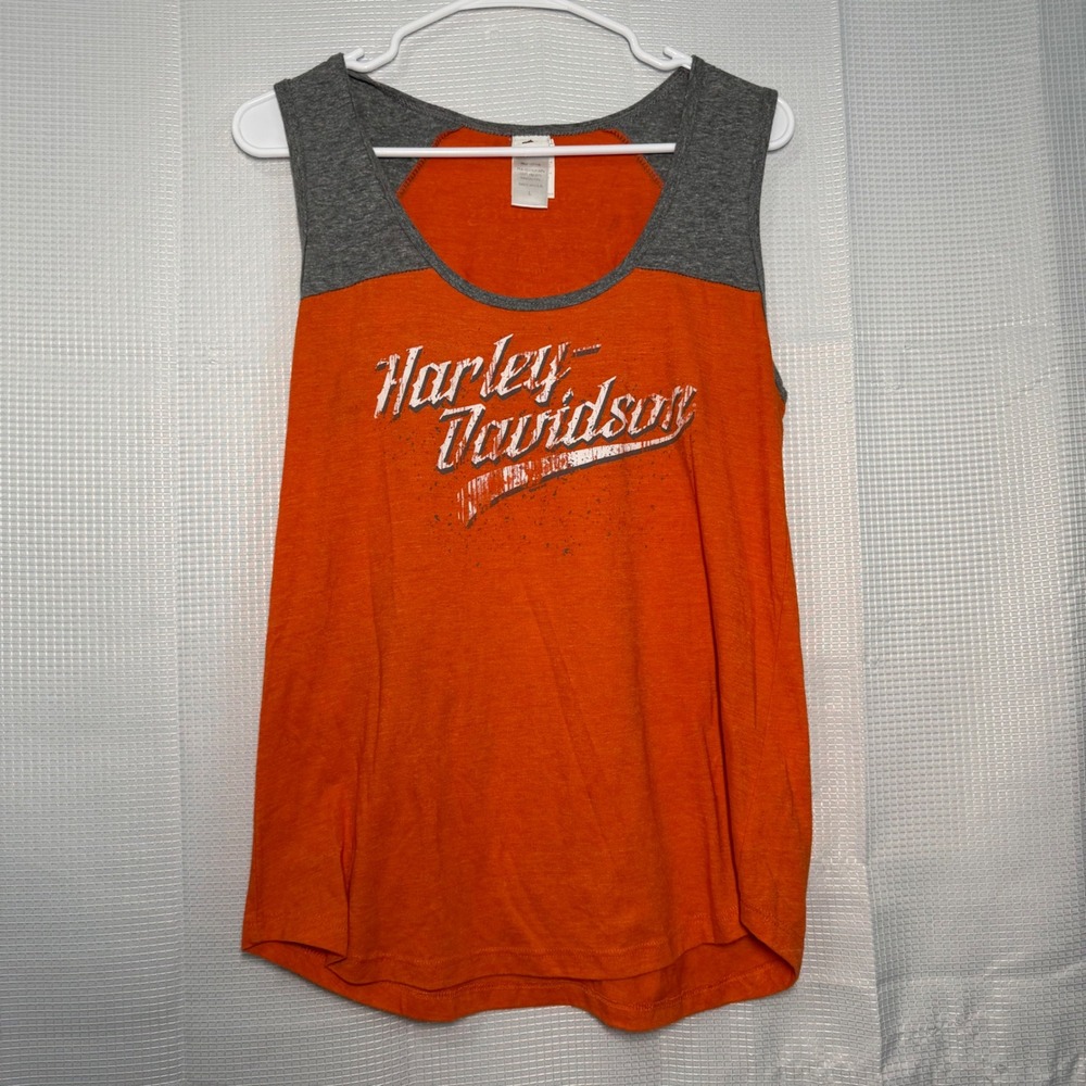 Harley-Davidson Tank Top L Orange Gray Los Cabos Graphic Sleeveless